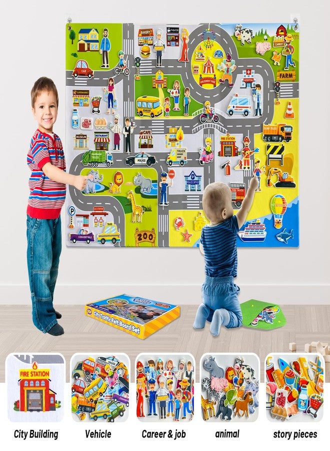 PENGFULL Transportation Felt Story Board Set ,40*28in Flannel Board for Wall ,95 Felt Pieces,Preschool Storytelling ,Vehicles,Career Image Dress-Up,Zoo Learning Interactive,for 3 years +,Gift for Toddlers - Image 3